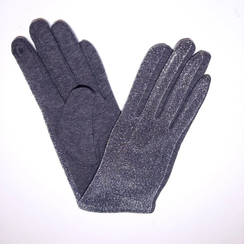 Metallic Touch Screen Gloves Womens One Size Gray Silver Faux Fur Lined
